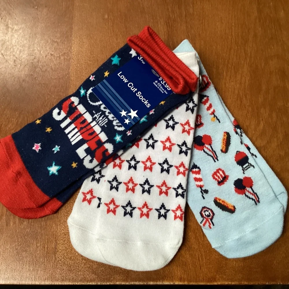 9 Pairs 4th of July Low Cut Socks Shoe Size 4-10 for sale